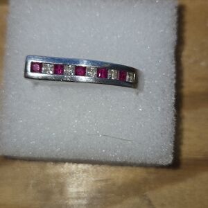 RUBY and Diamonique Silver Unique Design Women's Ring